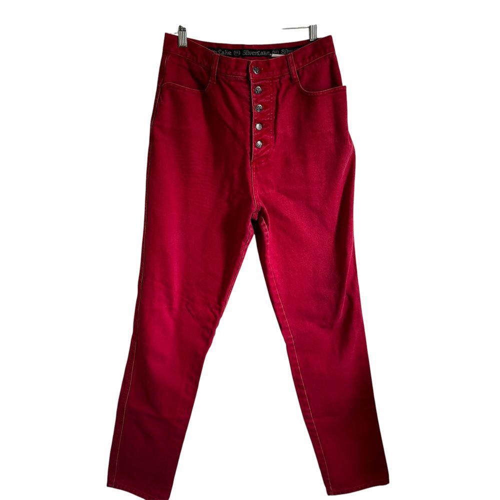 Silver Lake Red High-Waisted Button-Fly Jeans Straight Leg Denim Pants 13/14